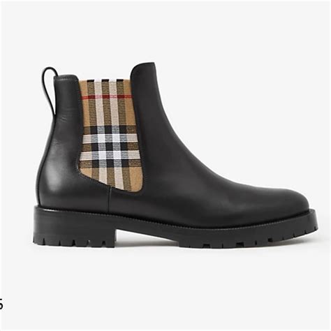 burberry check detail belted leather boots|Vintage Check Detail Leather Chelsea Boots .